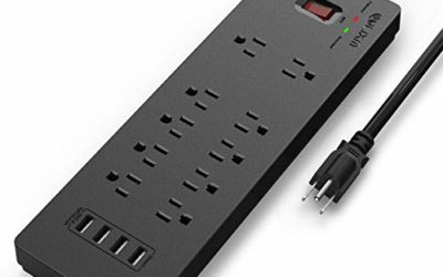 Power Strip,QOLIXM Surge Protector with 10 AC Outlets & 4 USB Ports (5V/4.2A)，1875W/15A,6 Feet Long Extension Cord for Multiple Devices Smartphone Tablet Laptop Computer