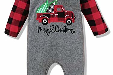 Christmas Outfits Newborn Baby Boys Girls Jumpsuit My First Christmas Long Sleeve Plaid Car Romper One Piece Fall Clothes Set Unisex (Car Plaid Jumpsuit, 0-6 Months)