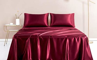 RUDONMG Satin Sheets Twin Size Bed Sheets Silky Satin Sheets – 3 Pcs Extra Soft Comfy Bed Sheet Sets with Deep Pocket Fitted Sheet, Flat Sheet, Pillowcases (Twin, Burgundy)