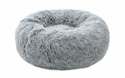 TORMAYS Pet Beds Donut Round Cushion Dog Bed Marshmellow Faux Fur Cuddler, Calming Fluffy Comfy Furry Cat Bed (20", Grey)