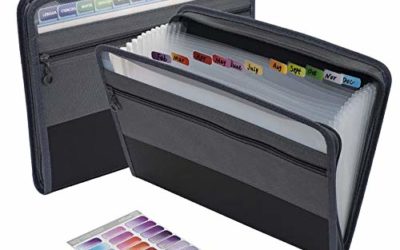 Sooez Expanding File Folder with Sticky Labels, 13 Pocket Accordion File Folder Document Organizer Expanding Zip File Folder with Zipper Closure，Letter A4 Paper Document Accordion Folder, Black