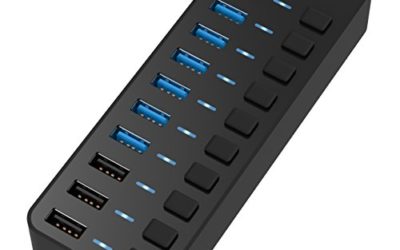 Sabrent 60W 10-Port USB 3.0 Hub Includes 3 Smart Charging Ports with Individual Power Switches and LEDs + 60W 12V/5A Power Adapter (HB-B7C3)