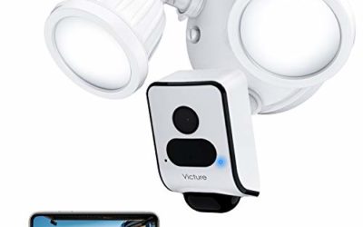 Victure 1080P Floodlight Camera Outdoor Security Camera with IP55 Waterproof Night Vision Motion-Activated and Two-Way Audio White