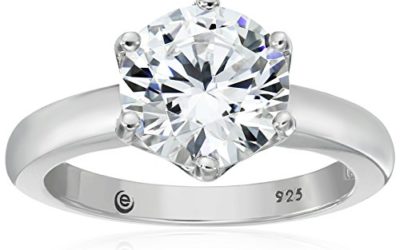 Platinum-Plated Sterling Silver Solitaire Ring set with Round Swarovski Zirconia (3 cttw), Size 6