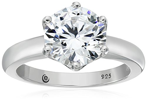 Platinum-Plated Sterling Silver Solitaire Ring set with Round Swarovski Zirconia (3 cttw), Size 6