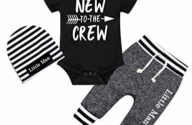 Newborn Baby Boy Clothes New to The Crew Letter Print Short Sleeve Romper+Long Pants+Stripe Hat 3PCS Outfits Set 0-3 Months