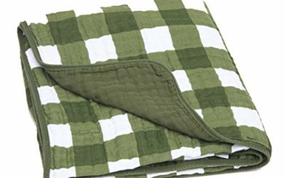Parker Baby Muslin Blanket – 100% Soft Cotton Baby Quilt and Kids Blanket – Unisex, Gender Neutral – Green Buffalo