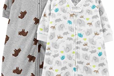 Simple Joys by Carter's Baby 2-Pack Microfleece Sleepbag Wearable Blanket, Animals/Heather Grey Bear, 6-9 Months, 17 to 21 lbs