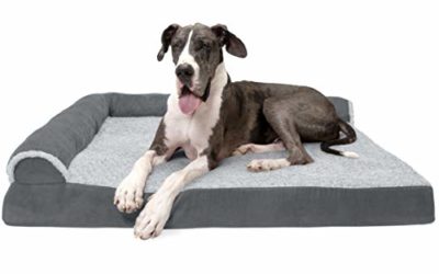 Furhaven Pet Dog Bed – Deluxe Orthopedic Two-Tone Plush and Suede L Shaped Chaise Lounge Living Room Corner Couch Pet Bed with Removable Cover for Dogs and Cats, Stone Gray, Jumbo Plus
