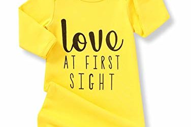 Baby Girl Love at First Sight Sleeping Gown,Isnt She Lovely Coming Home Outfit Sleepwear Romper Sleeping Bags (Love# Yellow, 0-6 Months)