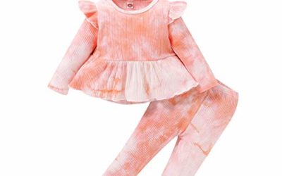 ZOEREA 3Pcs Baby Girl Clothes Tie Dye Infant Ruffle Long Sleeve T-Shirt Top +Long Pants + Headband Outfits Sets Red