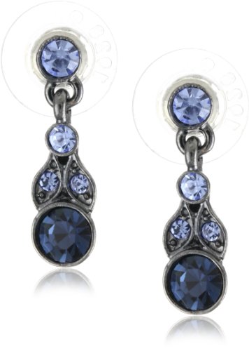 1928 Jewelry Hematite-Tone and Tonal Blue Drop Earrings