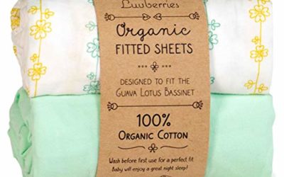 Luvberries 100% Organic Cotton Bassinet Sheets (Set of 2) for The Guava Lotus Travel Bassinet – Baby and Newborn, Fitted Bassinet Sheets, for Boys & Girls (Green and Yellow)