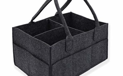 Runsabay. Baby Diaper Caddy, Nappy Caddy with Changeable Compartments, Portable Multi functional Basket Car Organizer, Nursery Storage Wipes Basket for Mom & Newborn Kids, Felt Baby Caddy Bin (Black)