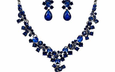 EVER FAITH Rhinestone Crystal Wedding Feast Floral Teardrop Necklace Earrings Set Blue Black-Tone