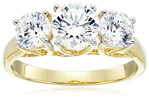 Jewelili 10kt Yellow Gold 3 Stone Ring Set with Round Cut Swarovski Zirconia (2 cttw), Size 6