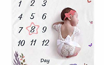 Babebay Baby Monthly Milestone Blanket Boys and Girls, Baby Photo Month Blanket for Newborn Baby, 2 Frames+1Headband,Large 60"x 40"