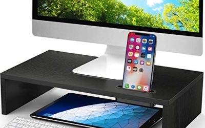 LORYERGO Monitor Stand Riser – 16.5 inch Desktop Riser for Laptop Computer, Monitor Stand Desk Organizer with Phone Holder and Cable Management, Desktop Stand for Printer & Office Supplies