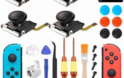 Joycon Joystick Replacement, (4 Pack) Switch Analog Stick Parts for Nintendo Switch Joy Con, Controller Repair Kit Include 4 Thumb 3D Sticks,2 Metal Buckles,2 Screwdriver,Pry Tools,6 Thumbstick Grips
