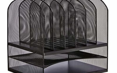 Safco Products Onyx Mesh 2 Tray/6 Sorter Desktop Organizer 3255BL, Black Powder Coat Finish, Durable Steel Mesh Construction, Space-saving Functionality