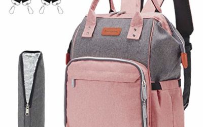 Diaper Bag Backpack, Waterproof Travel Diaper Baby Bag for Mom and Baby Girl with USB Charging Port Stroller Straps Insulated Pockets, Nappy Bag Organizer for Mom, PREEMINA (Pink)