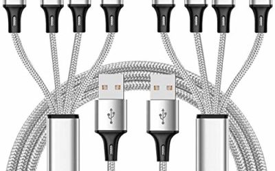 CKCOCO Multi Charger Cable 2Pack 5FT Nylon Braided Universal 4 in 1 Multiple USB Charging Cord Adapter with 8Pin x2/Type-C/Micro USB Port Connectors for Cell Phones Tablets and More (Charging Only)