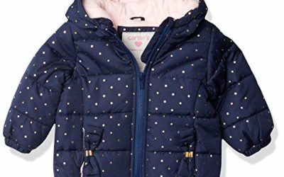 Carter's Baby Girls' Fleece Lined Puffer Jacket Coat, Dotted Navy, 12MO