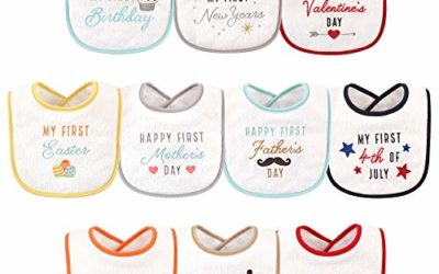 Hudson Baby Unisex Baby Cotton Terry Drooler Bibs with Fiber Filling, Holiday Birthday, One Size