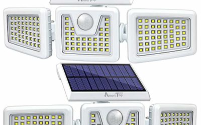Solar Lights Outdoor -2 Pack, AmeriTop 800LM Wireless 128 LED Solar Motion Sensor Lights Outdoor; 3 Adjustable Heads, 270&deg; Wide Angle Illumination, IP65 Waterproof, Security LED Flood Light – White