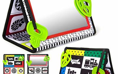 teytoy Tummy Time Floor Mirror, Double High Contrast Activity Developmental Black and White Baby Toys for Infants Boys and Girls