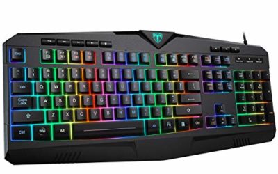 PICTEK RGB Gaming Keyboard USB Wired Keyboard, Crater Architecture Backlit Computer Keyboard with 8 Independent Multimedia Keys, 25 Keys Anti-ghosting, Splash-Proof, Ideal for PC/Mac Game, Black