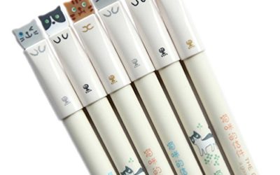 GANSSIA Colorful Cats Design 0.38mm Gel Pens Black Ink Pen Pack of 6 Pcs