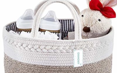 Baby Diaper Caddy Organizer-Baby Basket Bin with Removable Divider Portable Tote Bag for Changing Table & Cars,Cotton Rope Basket Baby Shower Basket