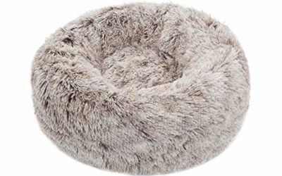 TORMAYS Pet Beds Donut Round Cushion Dog Bed Marshmellow Faux Fur Cuddler, Calming Fluffy Comfy Furry Cat Bed (20", Brown)
