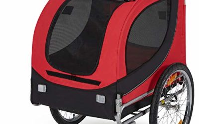 Esright Dog Bicycle Trailer, Pet Bike Trailer Ride Fun Carrier Jogging Kit, for Small and Medium Dogs (Red Black)