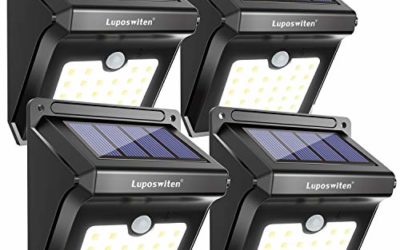 28 LEDs Solar Lights Outdoor, Luposwiten Solar Motion Sensor Lights Wireless Security Lights, 400 Lumen Waterproof Solar Powered Lights for Steps Yard Garage Porch Patio（4-Pack）