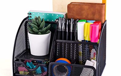 MDHAND Office Desk Organizer and Accessories, Mesh Desk Organizer with 6 Compartments + Drawer