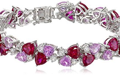 Sterling Silver Created Ruby, Pink Sapphire, and White Sapphire Bracelet, 7.25"