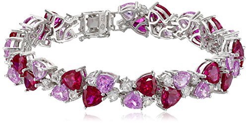 Sterling Silver Created Ruby, Pink Sapphire, and White Sapphire Bracelet, 7.25"