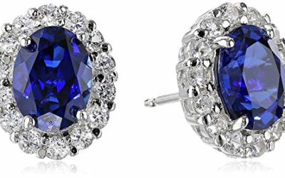 Sterling Silver Blue and White Created Sapphire Oval Earrings