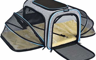 OMORC Pet Carrier Airline Approved, Expandable Foldable Soft-Sided Dog Carrier, 3 Open Doors, 2 Reflective Tapes, Pet Travel Bag Safe and Easy for Cats and Dogs (Grey)