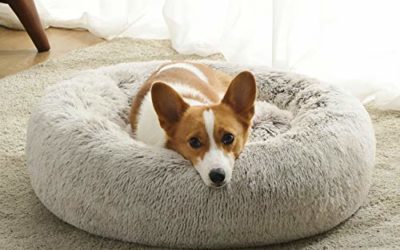 Western Home Faux Fur Dog Bed Donut Cuddler Pet Calming Beds for Medium Small Dogs and Cats 20" Khaki