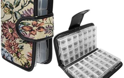Simply Genius Floral 14 Day Daily Pill Organizer, Portable Locking Travel Case Doses Dispenser, AM/PM, Day & Night, Weekly Pill Box Organizer Case