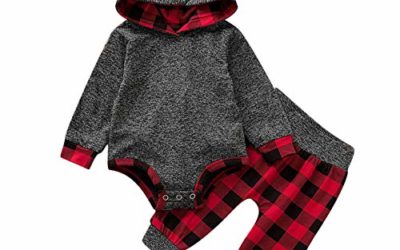 Newborn Baby Boy Girl Clothes Infant Long Sleeve Hoodie Romper Outfits Set with Headband Red, 12-18 Months