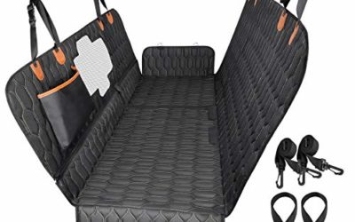 4-in-1 Dog Car Seat Cover, OKMEE Convertible Dog Hammock Scratchproof Pet Car Seat Cover with Mesh Window 2 Seat Belts , Durable Nonslip Dog Seat Cover for Back Seat Protector for Cars Trucks SUVs