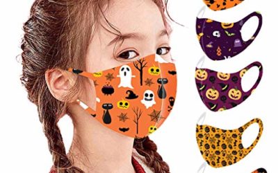 5 PC Halloween Reusable Vintage Unisex Kids Face Bandanas Washable Breathable Seamless Cute Print Child School Supplies