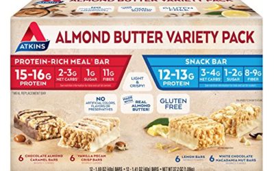 Atkins Almond Butter Meal and Snack Bar Variety Pack. Gluten-Free, Light and Crispy Protein & Fiber Bars Made with Real Almond Butter (4 Flavors, 24 Bars)