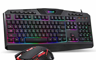 Redragon S101 Wired Gaming Keyboard and Mouse Combo RGB Backlit Gaming Keyboard with Multimedia Keys Wrist Rest and Red Backlit Gaming Mouse 3200 DPI for Windows PC Gamers (Black)