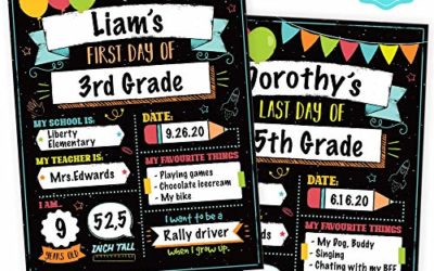 12x Beautiful First and Last Day of School Board Signs – Reversible 12" x 9" Back to School Cards for Kindergarten and School Graduation – The Perfect Photo Prop Chalkboard Signs for Lasting Memories