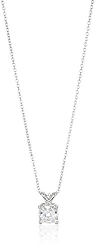 Platinum-Plated Sterling Silver Cushion-Cut Solitaire Pendant Neckalce made with Swarovski Zirconia, 16"